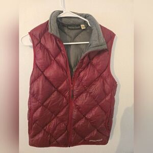 Montbell Womens Quilted Goose Down Puffer Red Vest Zip Up Nylon Size Small Mont